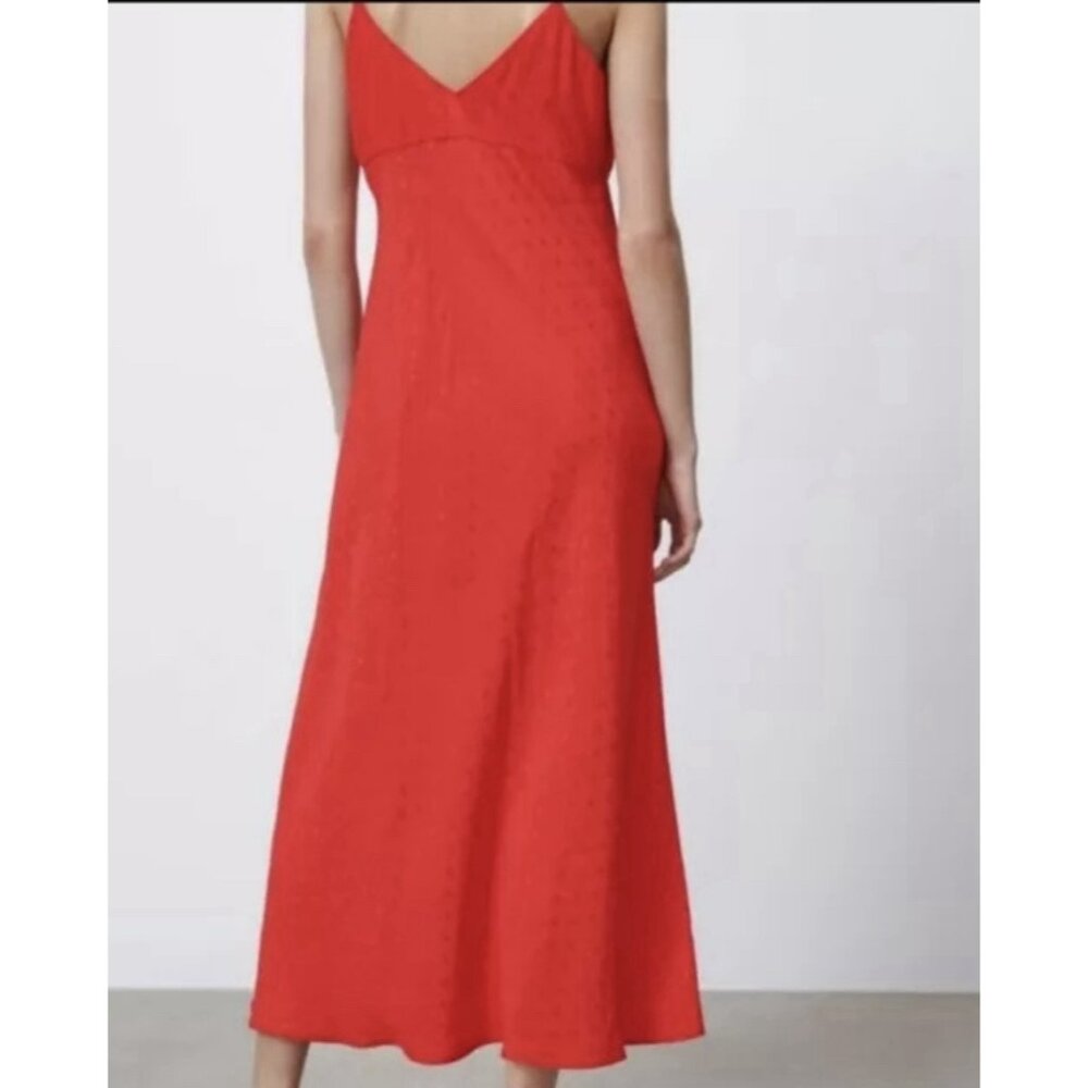 ZARA Women Red Jacquard Dotted Slip Dress Ruffle Medium Size Holiday Christmas - Picture 2 of 16